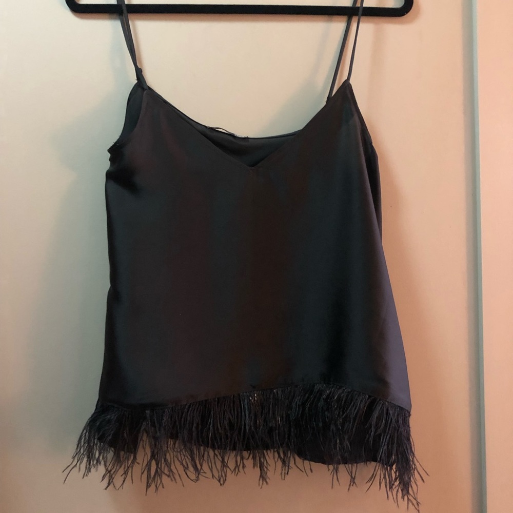 Zara Satin Top with Feathers